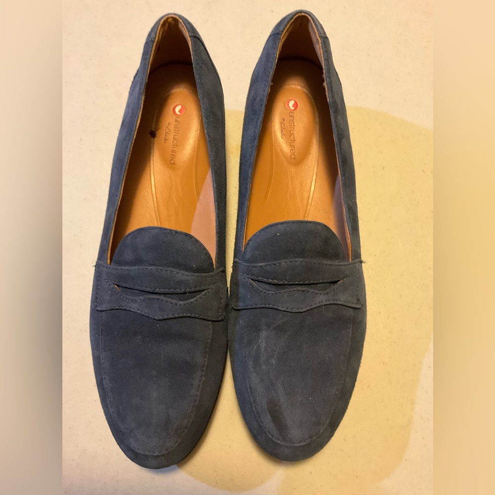 Clarks blue suede loafers 7.5 narrow width